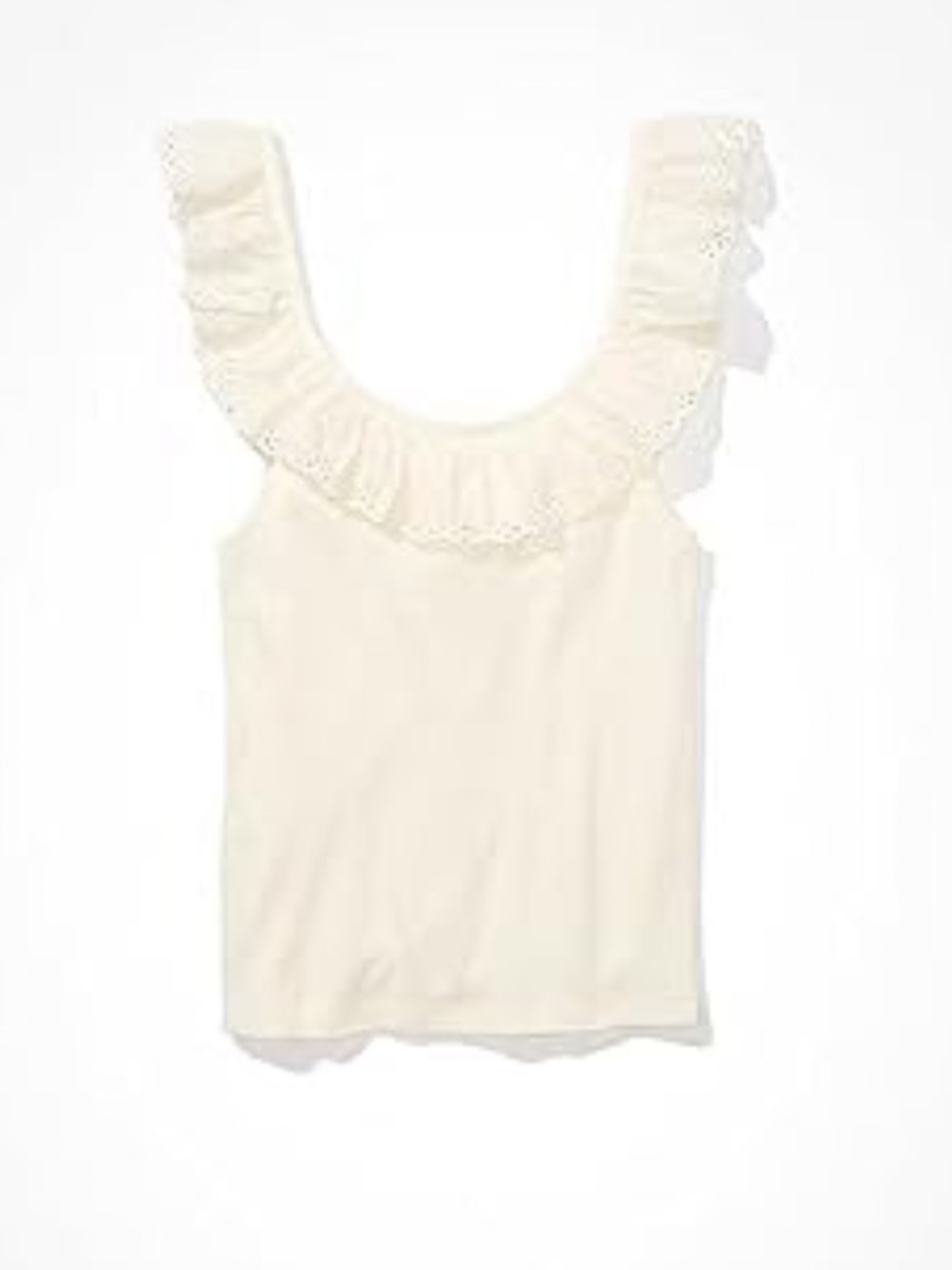 American Eagle Outfitters Cream Eyelet-Ruffle Ribbed Tank
